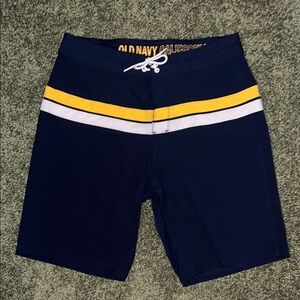Old Navy Men’s Swim Trunks Size 32 Navy with Yellow & White Stripes NWOT